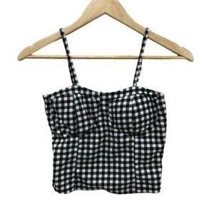 Vibe Sportswear Crop Top Womens Small Black White Gingham Print Padded Cups